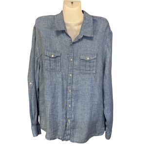 Murano Baird McNutt Men’s Blue Linen Slim Fit Button Down Shirt Size XL